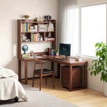 Load image into Gallery viewer, L-Shaped Solid Wood Study Table with Bookshelf for Students & Home Office - Mr Nanyang