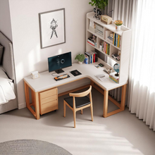 Load image into Gallery viewer, L-Shaped Solid Wood Study Table with Bookshelf for Students & Home Office - Mr Nanyang