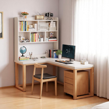 Load image into Gallery viewer, L-Shaped Solid Wood Study Table with Bookshelf for Students & Home Office - Mr Nanyang