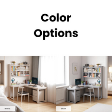 Load image into Gallery viewer, L-Shaped Solid Wood Study Table with Bookshelf for Students & Home Office