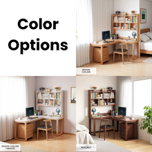 Load image into Gallery viewer, L-Shaped Solid Wood Study Table with Bookshelf for Students & Home Office - Mr Nanyang