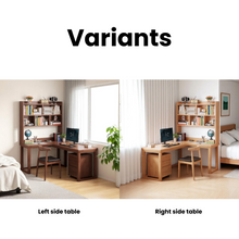 Load image into Gallery viewer, L-Shaped Solid Wood Study Table with Bookshelf