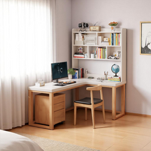 Load image into Gallery viewer, L-Shaped Solid Wood Study Table with Bookshelf for Students & Home Office - Mr Nanyang