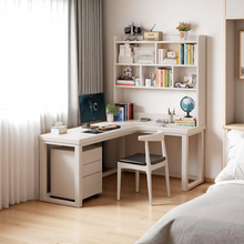 Load image into Gallery viewer, L-Shaped Solid Wood Study Table with Bookshelf for Students & Home Office - Mr Nanyang