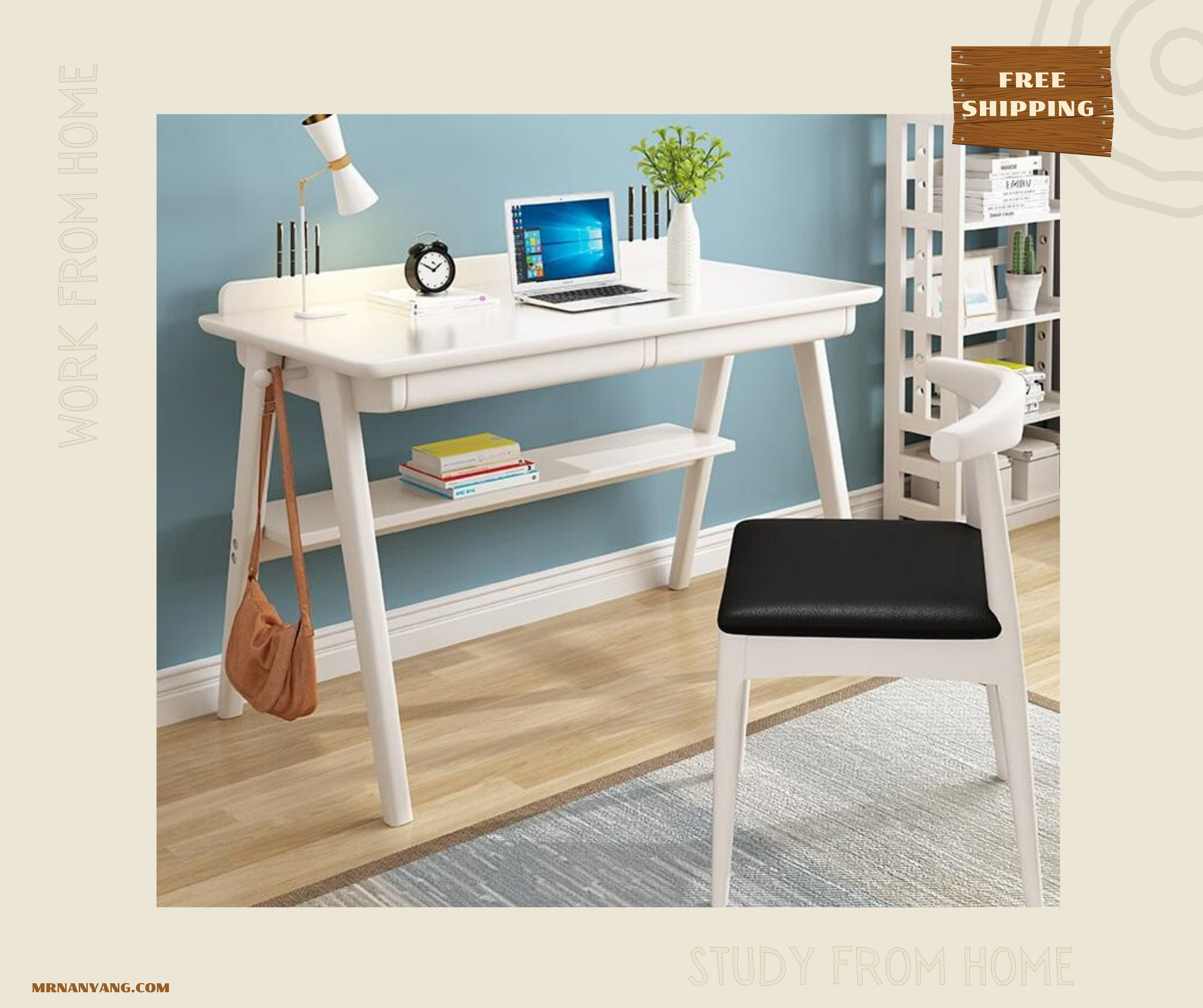 Solid Wood Study Table Desk with Shelf - Mr Nanyang