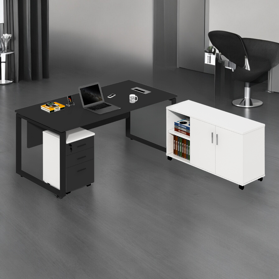 Modern Office Table with Side Cabinet - XCF-LY1608LB: 1600W×800D×750H ...