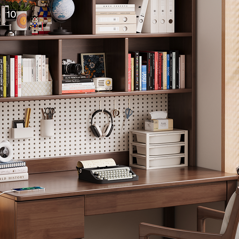 Walk In Study Table Modern Solid Wood Study Table with 3-Drawer and Bookshelf - Mr Nanyang