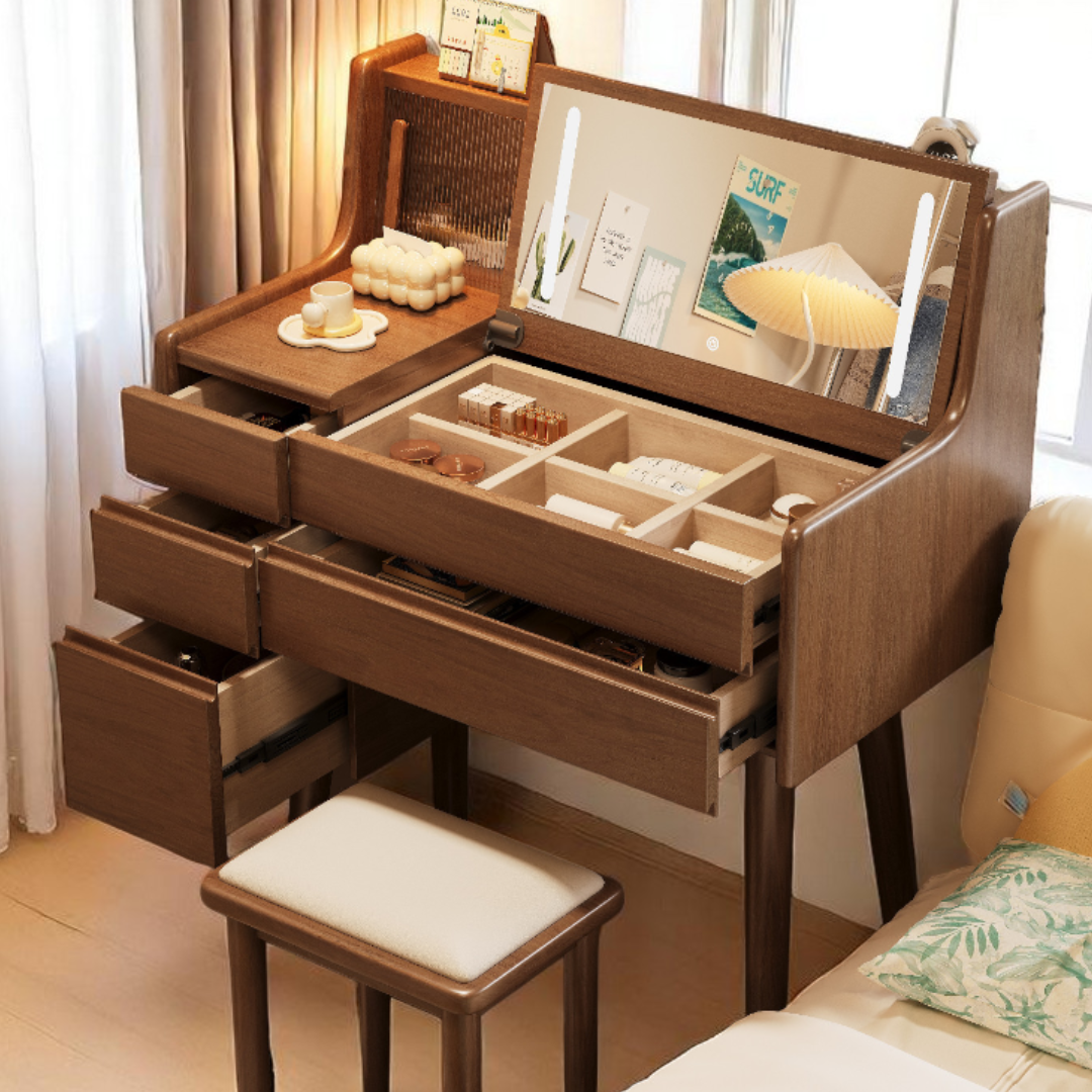 Compact Wooden Dressing Table with Vanity Mirror & Drawers - Mr Nanyang Compact Wooden Dressing Table with Vanity Mirror & Drawers - Mr Nanyang