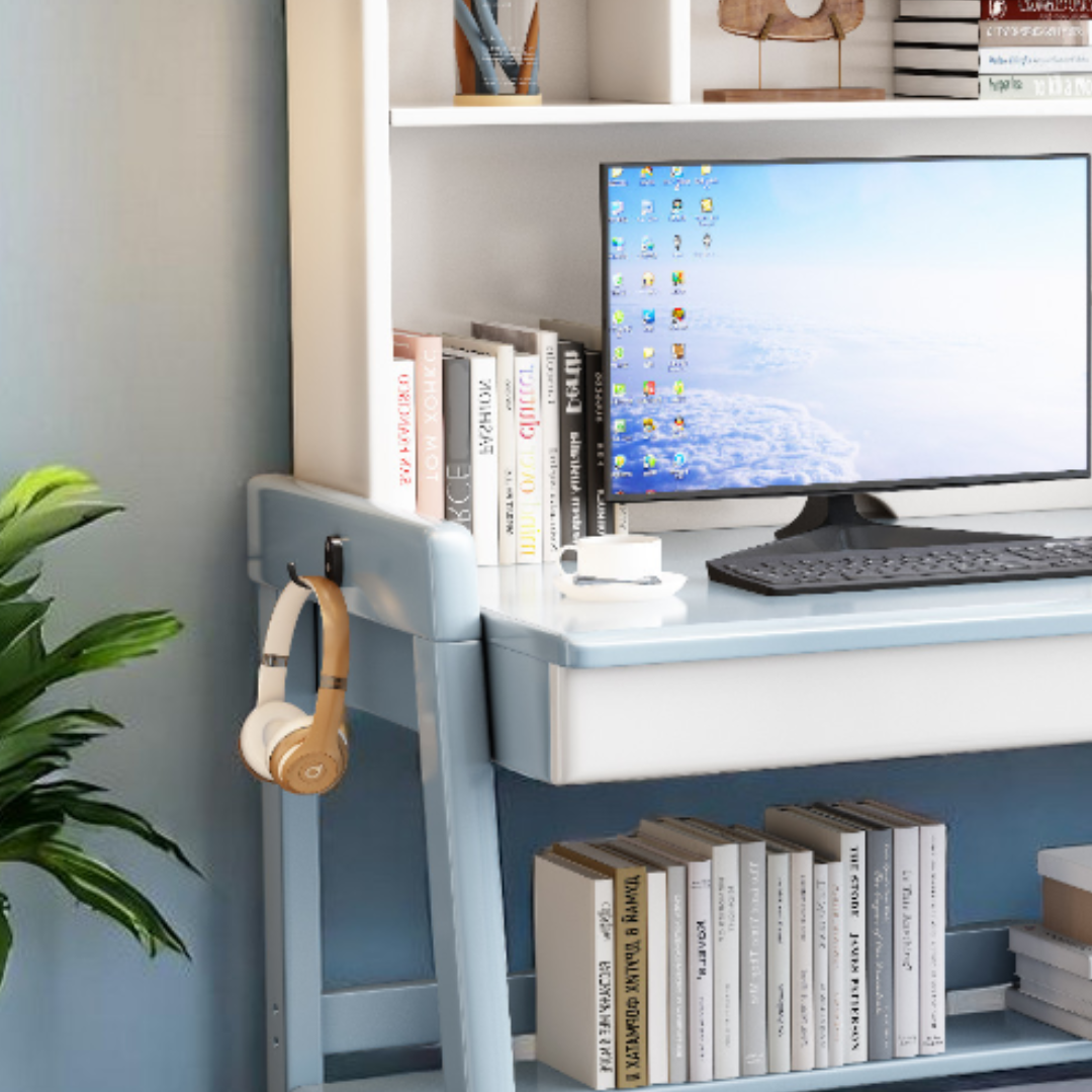 Solid Wood Study Table with Shelves-Drawers - Mr Nanyang