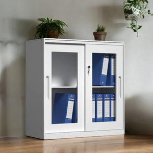 Durable Half-Height Steel-Glass Sliding Door Cabinet - Mr Nanyang