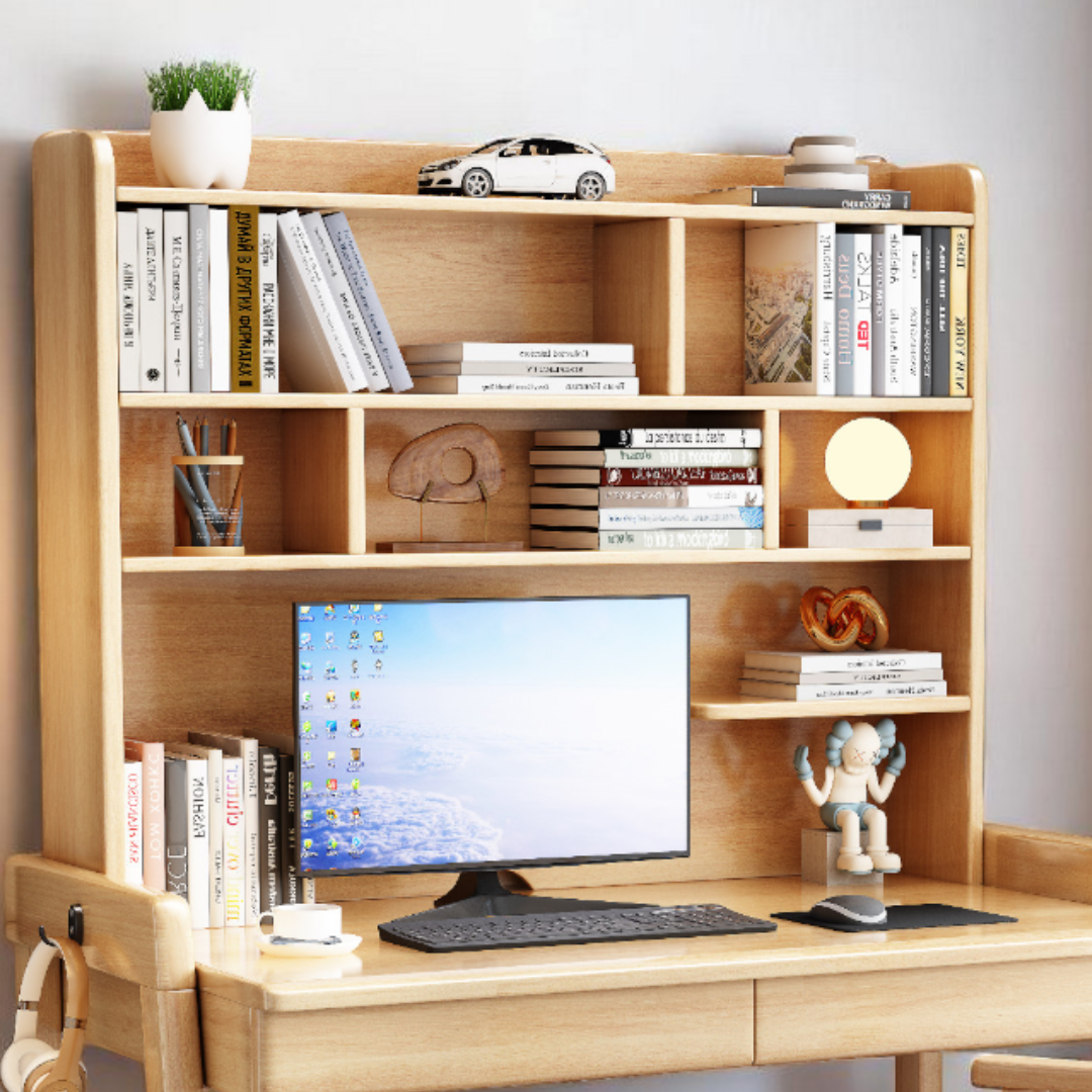 Solid Wood Study Table with Shelves-Drawers - Mr Nanyang