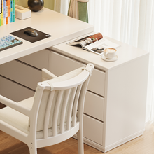 Load image into Gallery viewer, Solid Wood Study Desk Singapore | Nordic L-Shape Table with Cabinet