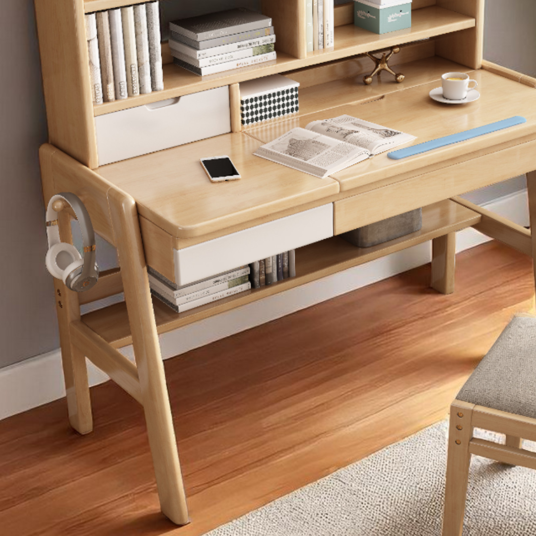 Multi Level Adjustable Study Table Height-Adjustable Study Table with Bookshelf & Tilting Desktop - Mr Nanyang