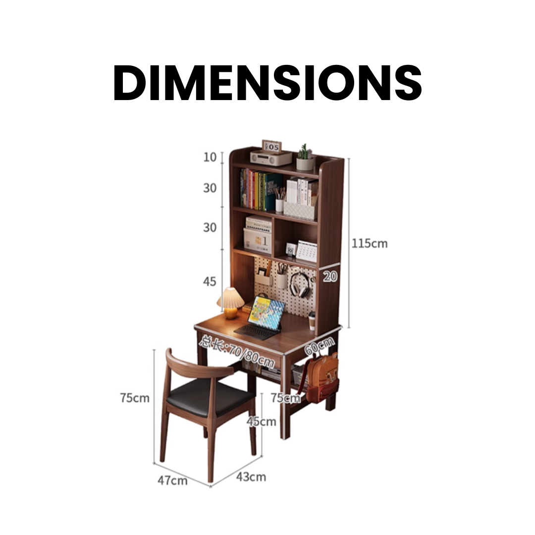 Space-Saving Study Table with Vertical Bookshelf: Solid Wood - Mr Nanyang