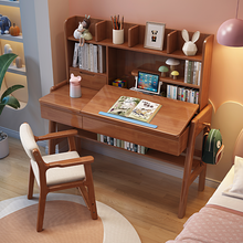 Load image into Gallery viewer, Solid Wood Study Table with Integrated Bookshelf Hutch