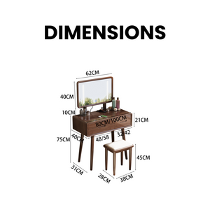 Modern Vanity Table Set - LED Mirror with Storage & Stool - Mr Nanyang