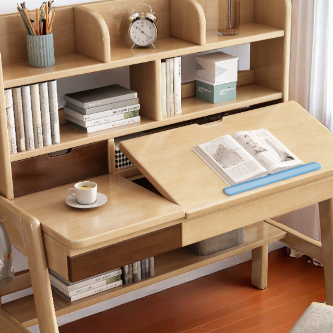 Multi Level Adjustable Study Table Height-Adjustable Study Table with Bookshelf & Tilting Desktop - Mr Nanyang