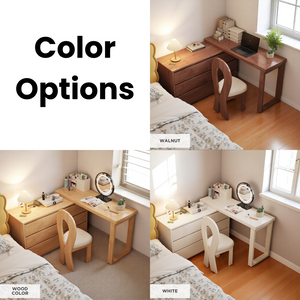 L-Shaped Solid Wood Dressing Table Corner Vanity with 6 Drawers - Mr Nanyang