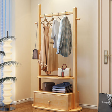 Compact Solid Wood Clothes Rack with Storage Drawer