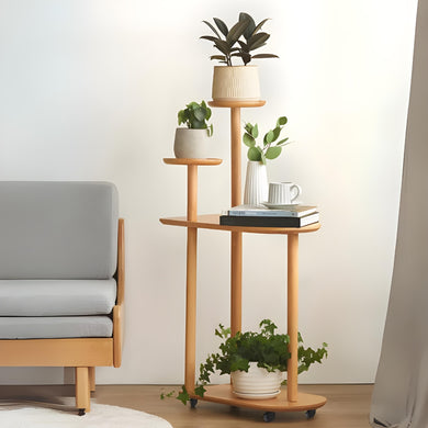 Natural Beech Plant Stand with Casters - Mr Nanyang