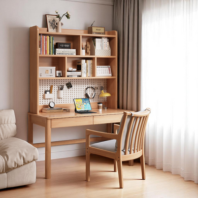 Space-Saver Solid Wood Study Table with Bookshelf - Mr Nanyang