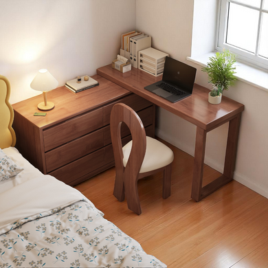 L-Shaped Solid Wood Dressing Table Corner Vanity with 6 Drawers - Mr Nanyang