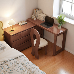 L-Shaped Solid Wood Dressing Table Corner Vanity with 6 Drawers - Mr Nanyang