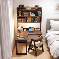 Corner L-Shaped Study Table - Solid Wood Desk with Bookshelf - Mr Nanyang