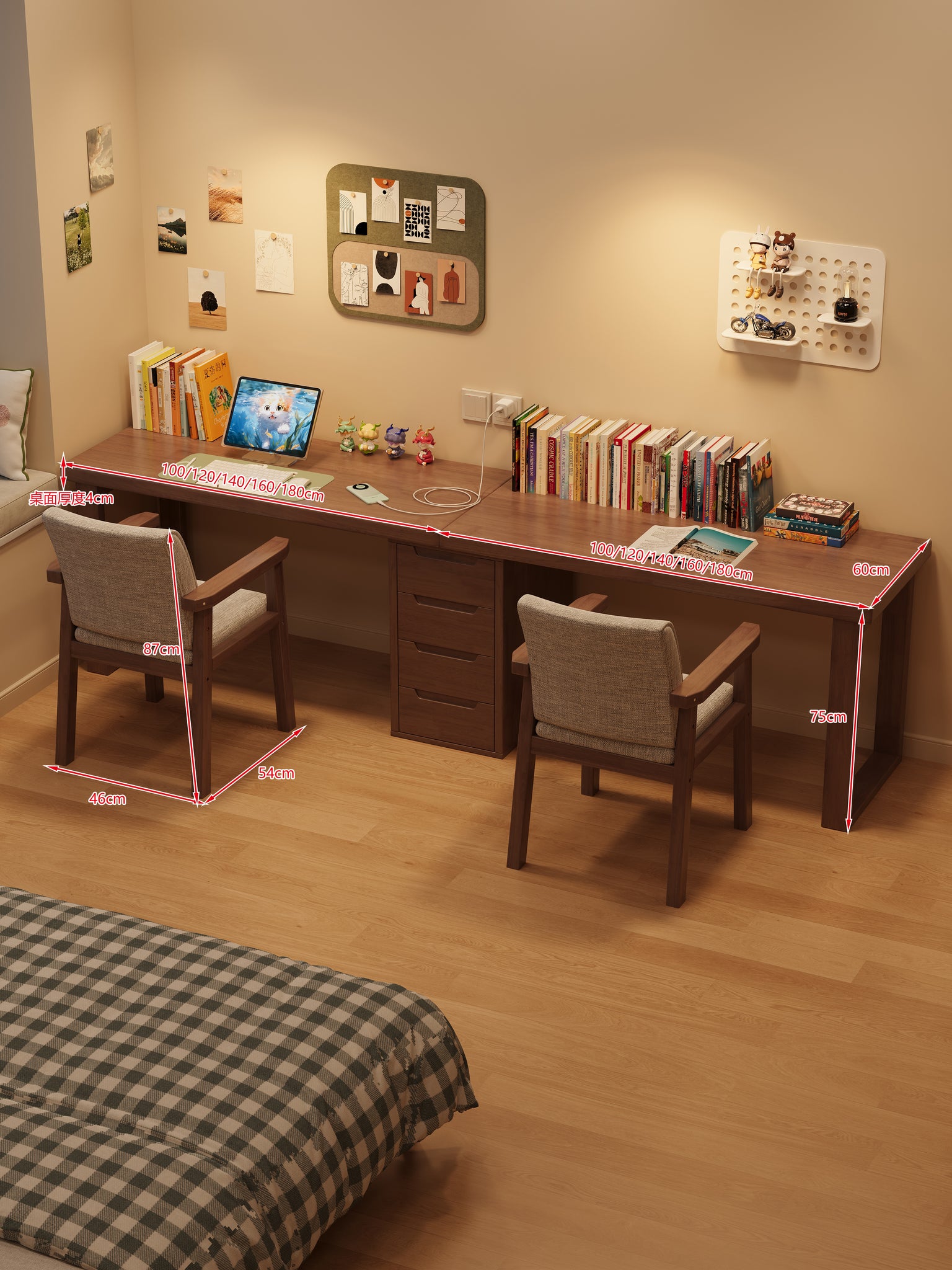 Two Chair Study Table Twin Solid Wood Study Desk Singapore for Two - Mr Nanyang