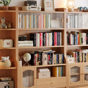 Modular Wood Bookshelf - 3-Piece Glass Door System - Mr Nanyang