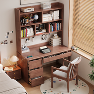 Modern Solid Wood Study Table with 3-Drawer and Bookshelf