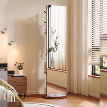 Load image into Gallery viewer, Standing Mirror Clothes Rack - Rotating Solid Wood Design with Hooks