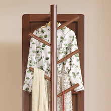Load image into Gallery viewer, Standing Mirror Clothes Rack - Rotating Solid Wood Design with Hooks