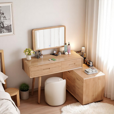 Wooden Vanity Table Set with LED Mirror - Multi-Functional - Mr Nanyang