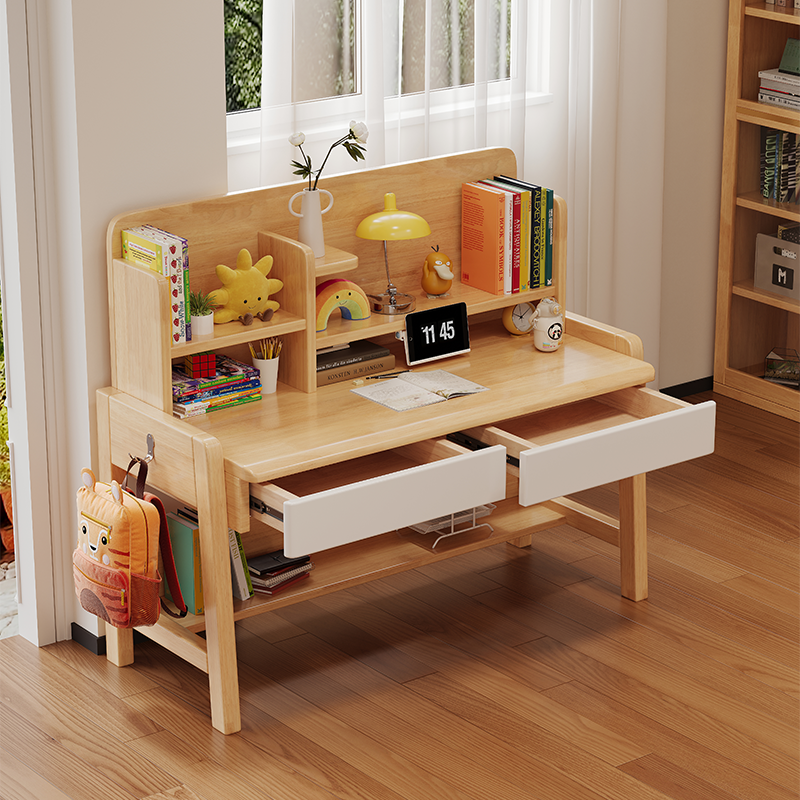 Solid Wood Study Table with Shelf Singapore - Mr Nanyang