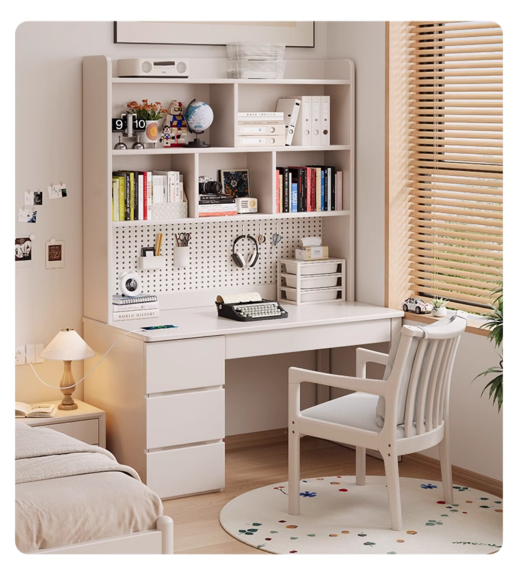 Walk In Study Table Modern Solid Wood Study Table with 3-Drawer and Bookshelf - Mr Nanyang