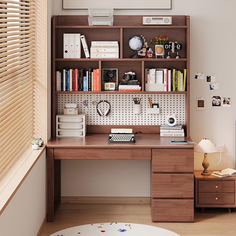 Walk In Study Table Modern Solid Wood Study Table with 3-Drawer and Bookshelf - Mr Nanyang