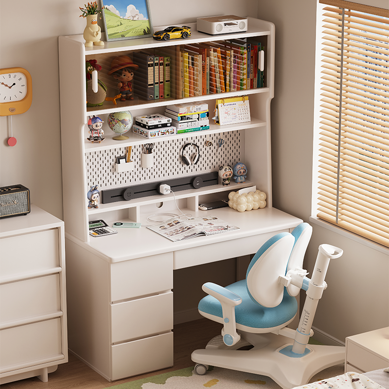 Study Table With Shellfs Solid Wood Bookshelf Study Table with Pegboard and Drawers - Mr Nanyang