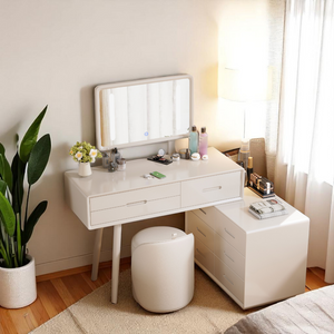Wooden Vanity Table Set with LED Mirror - Multi-Functional - Mr Nanyang