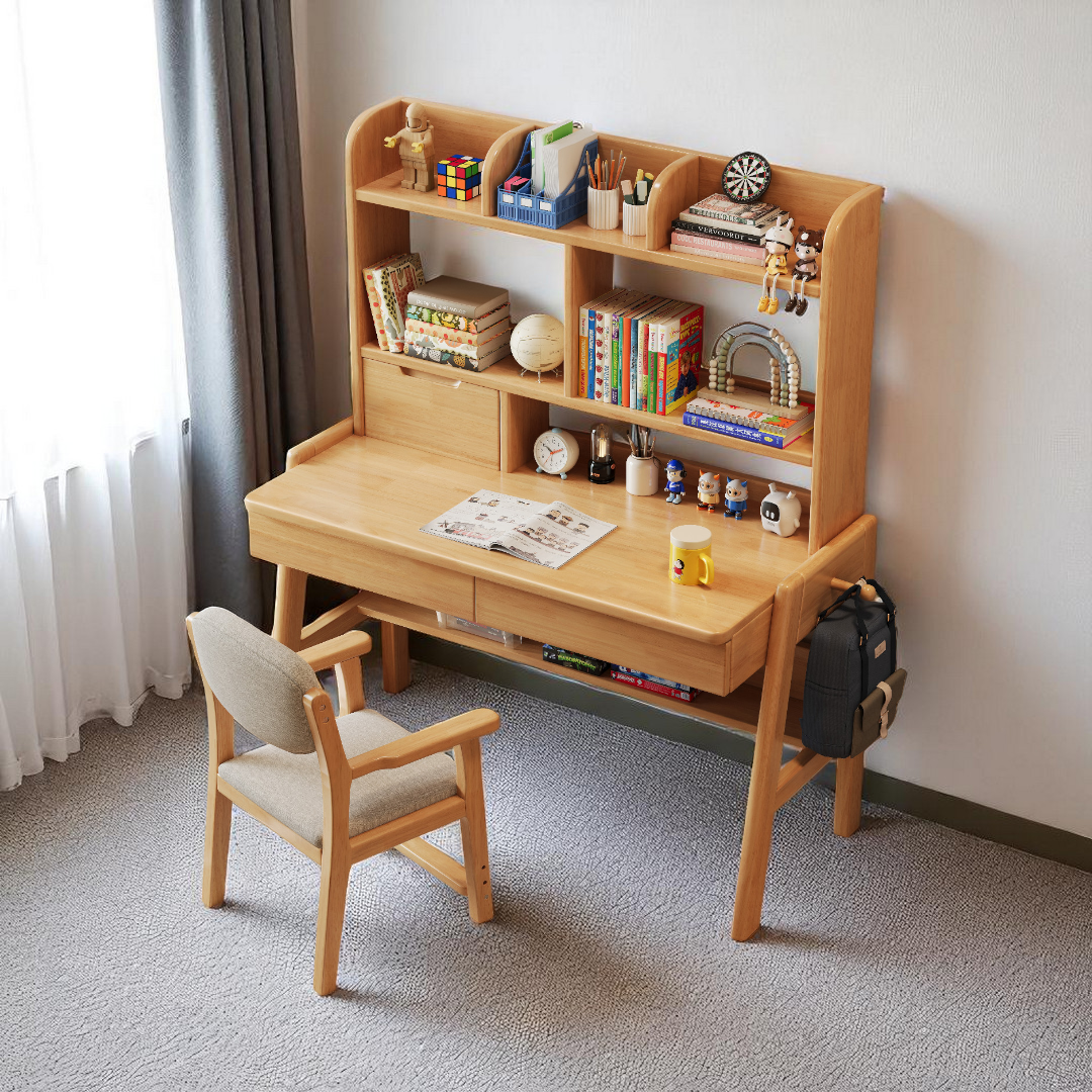 Solid Wood Adjustable Height Kids Desk with Storage Mr Nanyang