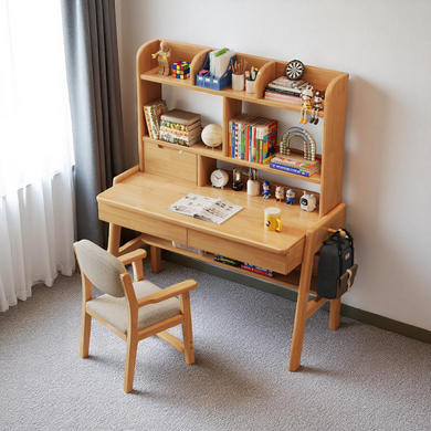 Solid Wood Adjustable Height Kids Desk with Storage - Mr Nanyang
