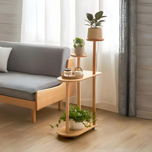 Natural Beech Plant Stand with Casters - Mr Nanyang