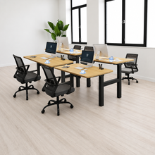 Load image into Gallery viewer, ProStation 4-seat office workstation with light wood desktops and black frames