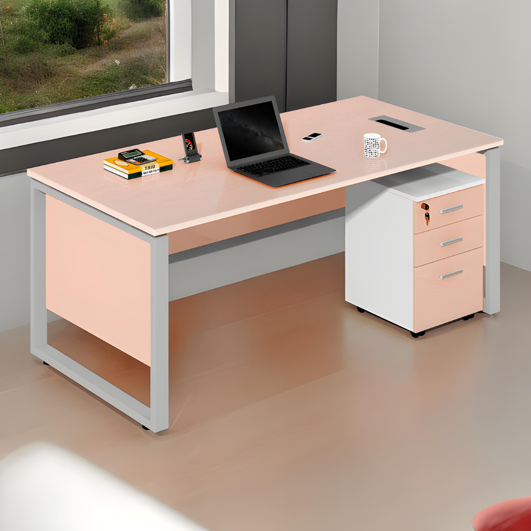 Study Tabe With Racks Sleek Study Table with Drawer Pedestal - Mr Nanyang