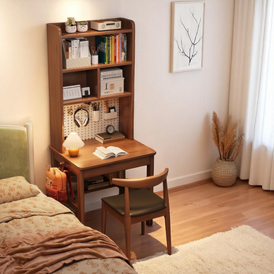Space-Saving Study Table with Vertical Bookshelf: Solid Wood - Mr Nanyang