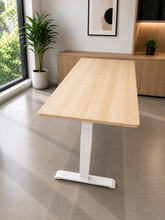 Load image into Gallery viewer, Natural Finish solid rubberwood adjustable study table with white steel legs