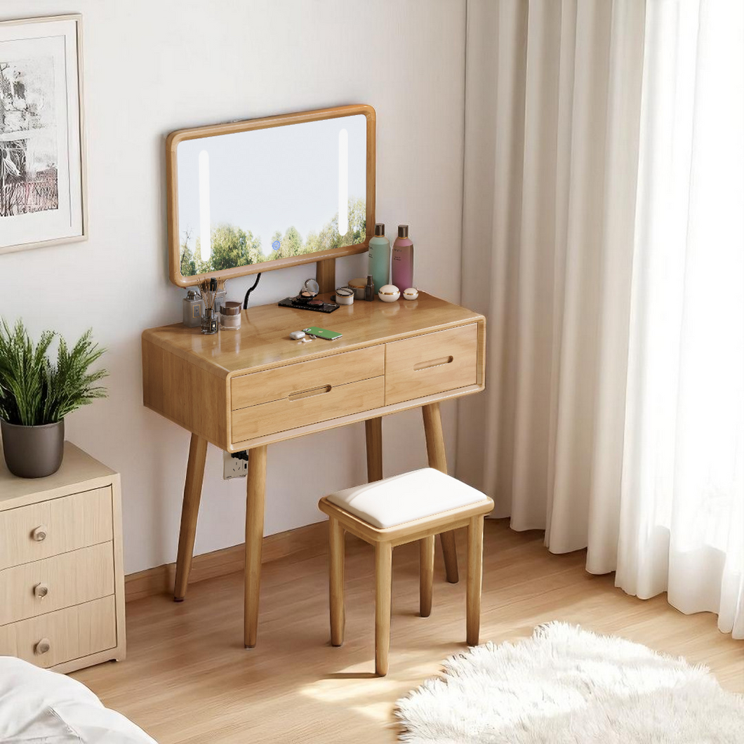 Modern Vanity Table Set - LED Mirror with Storage & Stool - Mr Nanyang