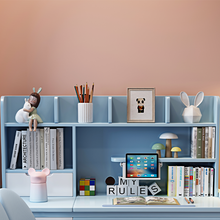 Load image into Gallery viewer, Solid Wood Study Table with Integrated Bookshelf Hutch