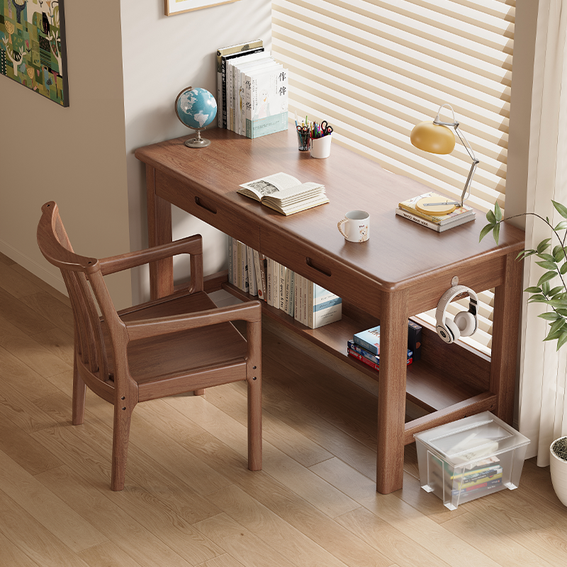 Solid Wood Study Table with Drawers and Shelf Singapore - Mr Nanyang