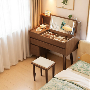 Compact Wooden Dressing Table with Vanity Mirror & Drawers - Mr Nanyang